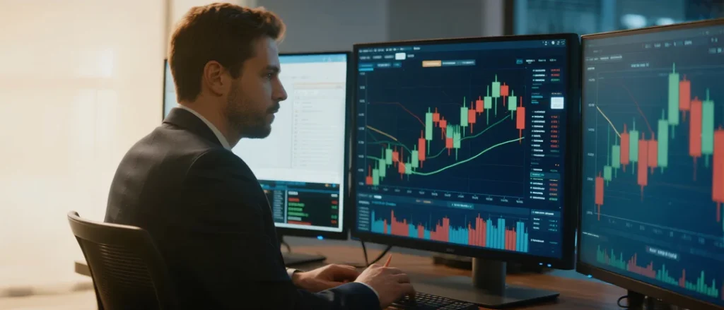 VK Captal - Day trade gráfico moderno de candles em tela de computador